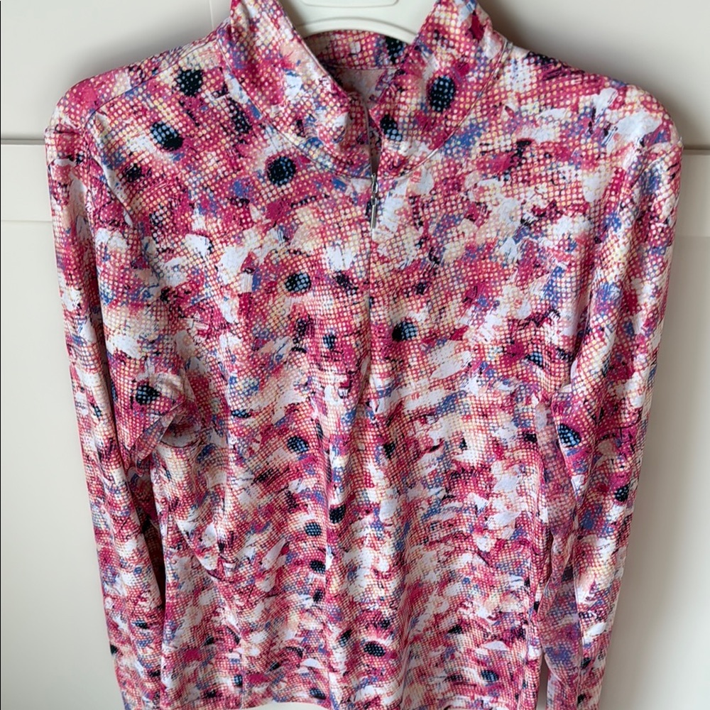 Golf. EP Pro Pink and Blue Ribbed Button Down Polo Blouse